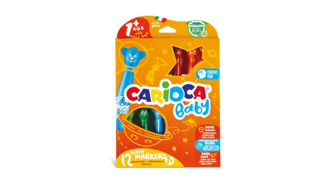 Marcador Carioca Teddy Baby 12 Colores P/bebes + De 12 Meses